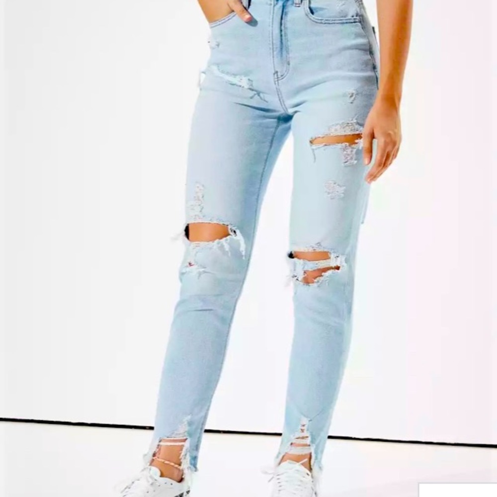 American Eagle plus size distressed jeans.